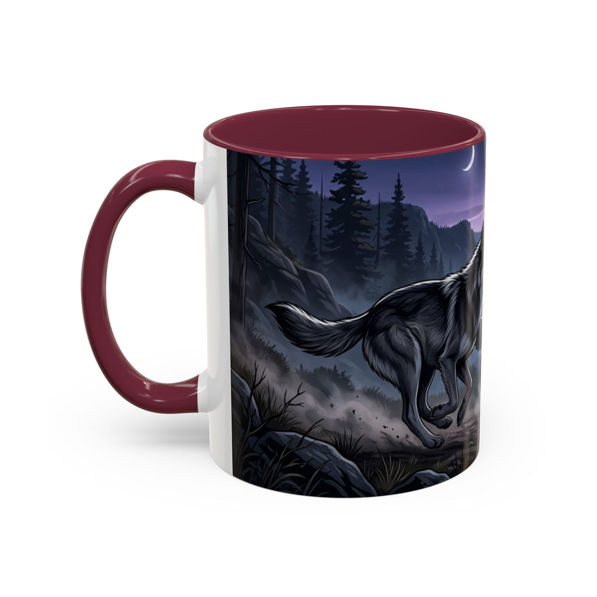 Wolf Pack Nightscape Mug — 11oz/15oz Scenic Black-Interior Coffee Cup