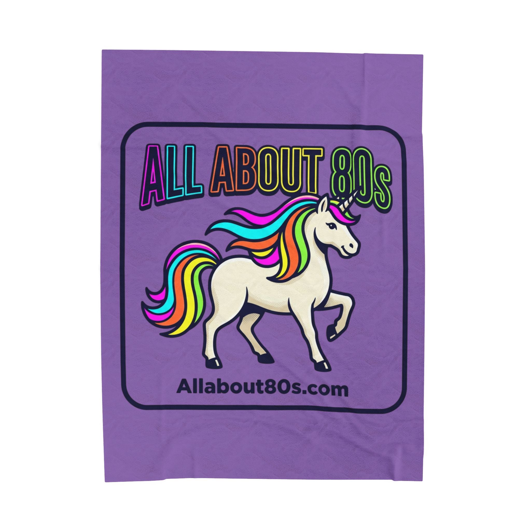 All About 80s Rainbow Unicorn Velveteen Plush Blanket – Retro 80s Cozy Throw