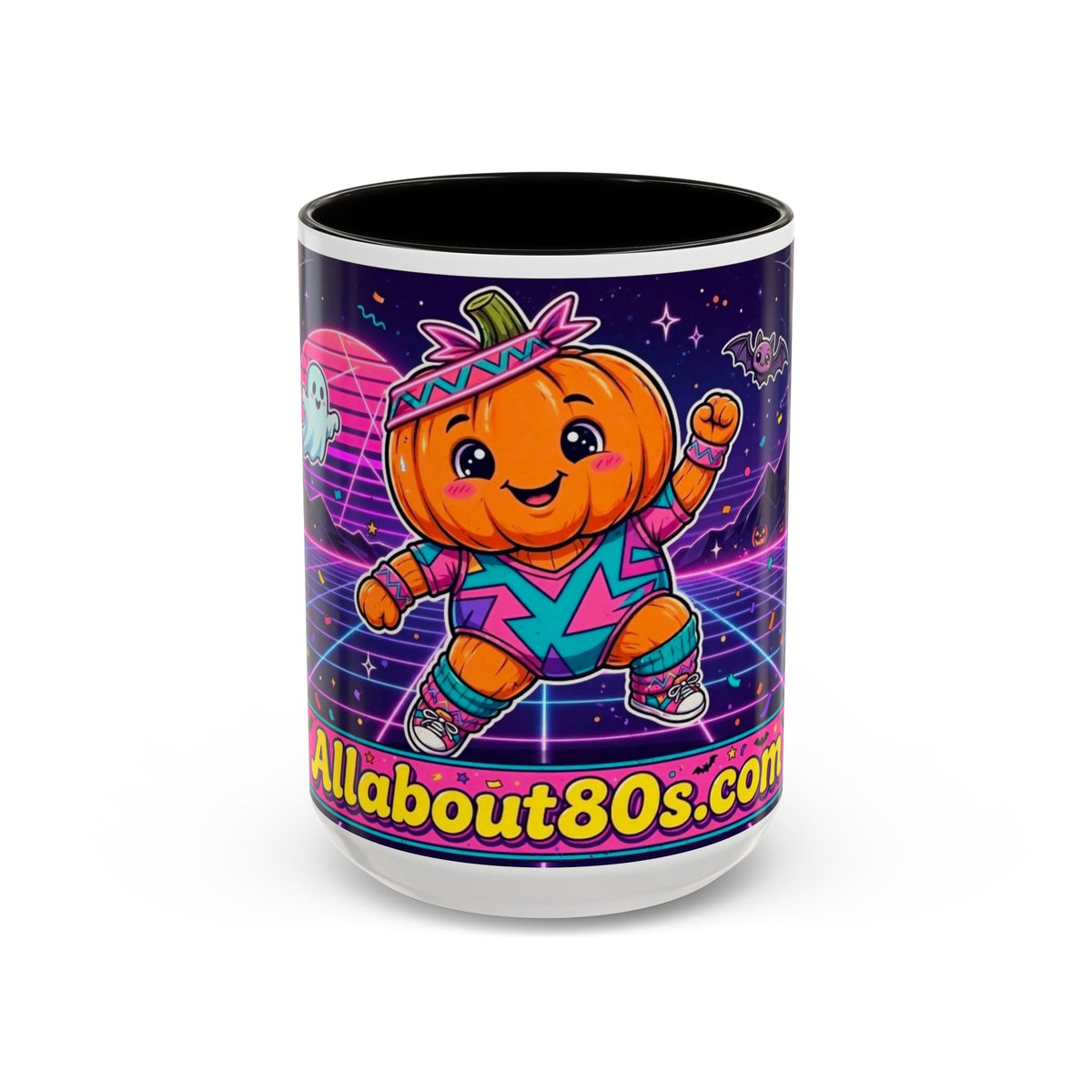 80s Retro Pumpkin Mug – Cute Neon Halloween Coffee Cup (11oz/15oz)