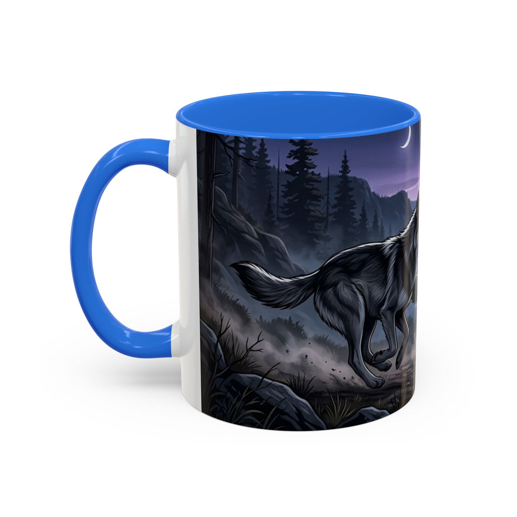 Wolf Pack Nightscape Mug — 11oz/15oz Scenic Black-Interior Coffee Cup