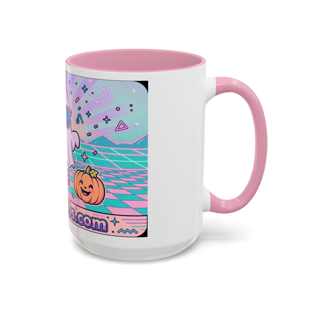 80s Vaporwave Ghost Coffee Mug — Cute Halloween Pumpkin Retro Design (11oz/15oz)