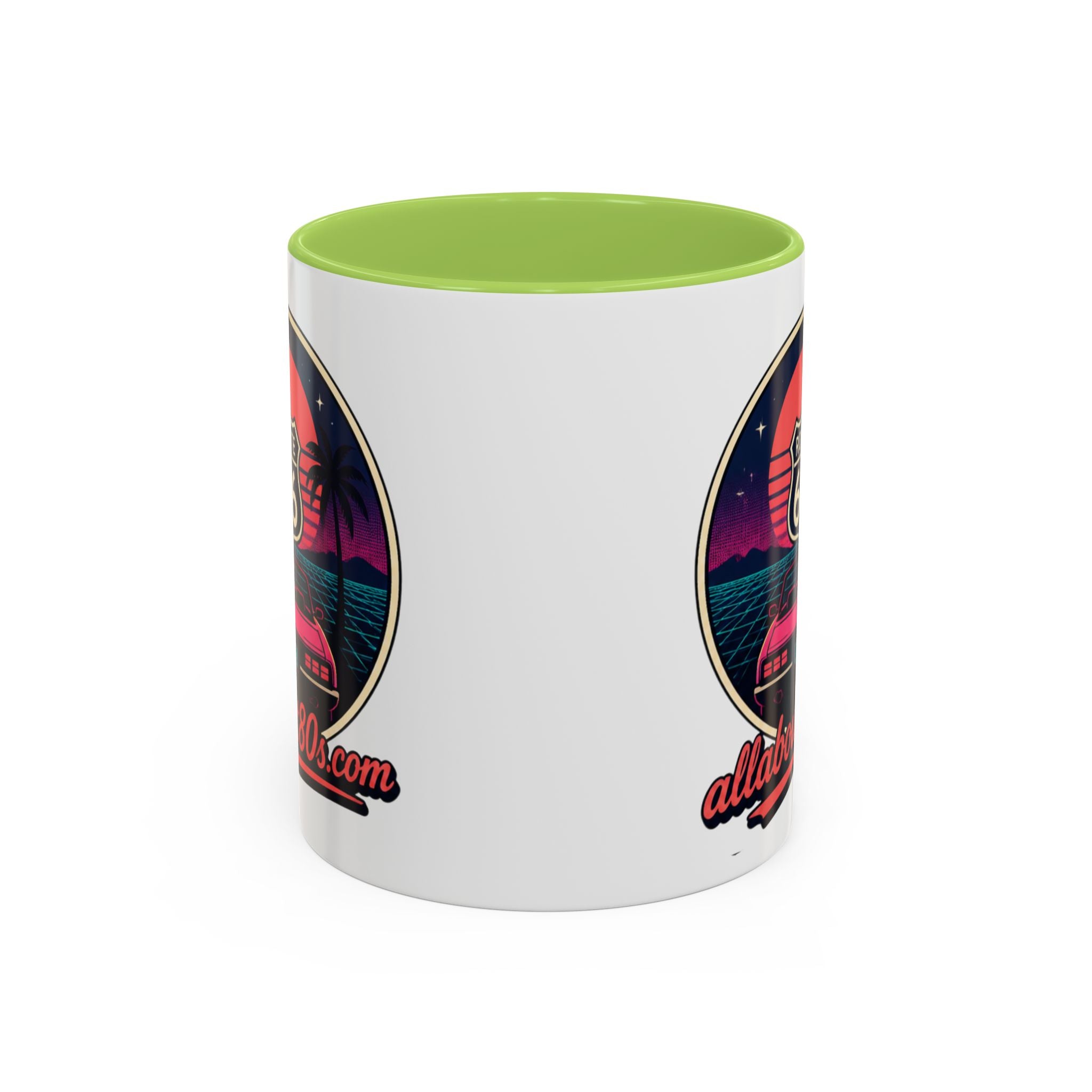Route 66 Retro 80s Accent Coffee Mug — 'allabout80s' Vintage Sunset Design (11/15oz)