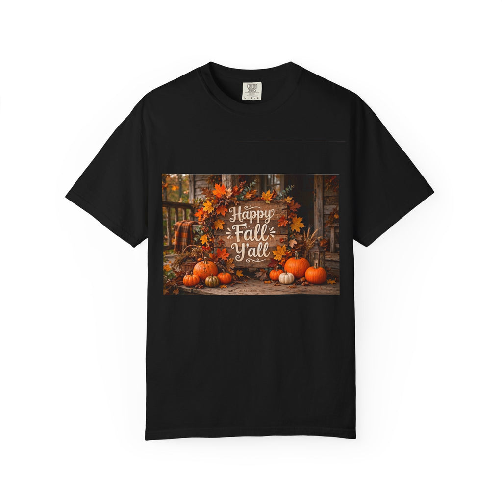 Happy Fall Y’all T-Shirt — Autumn Pumpkin & Leaves Graphic Tee