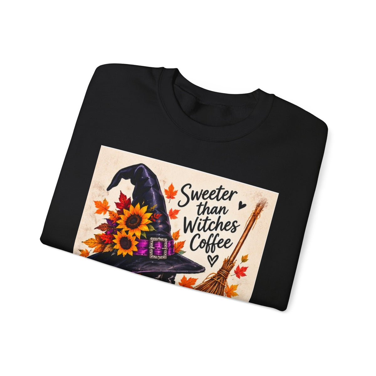Sweater — 'Sweeter Than Witches Coffee' Halloween Witch Graphic Crewneck Sweatshirt