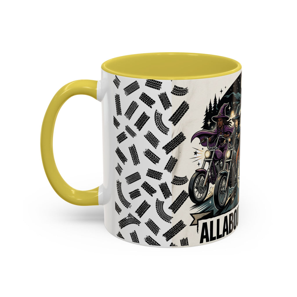 Witch Biker Sisters Coffee Mug — Halloween Motorcycle Witchcraft Design (11oz/15oz)