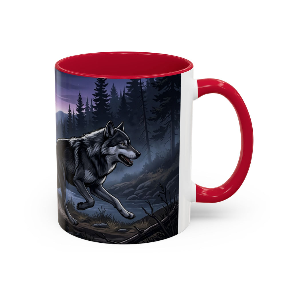 Wolf Pack Nightscape Mug — 11oz/15oz Scenic Black-Interior Coffee Cup