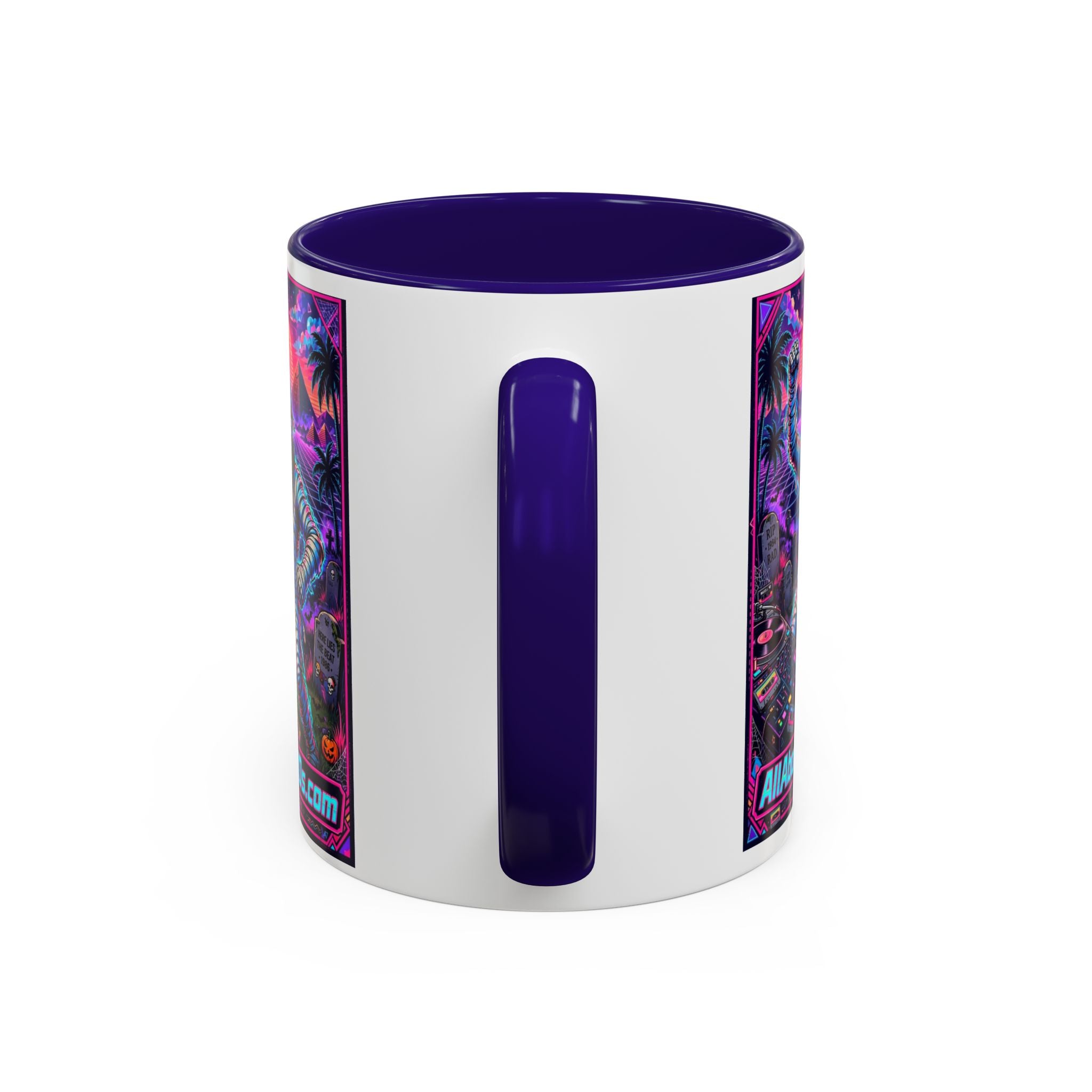 80s Retro Astro Skate Mug — Neon Vaporwave Skeleton Skateboard Coffee Cup (AllAbout80s.com)