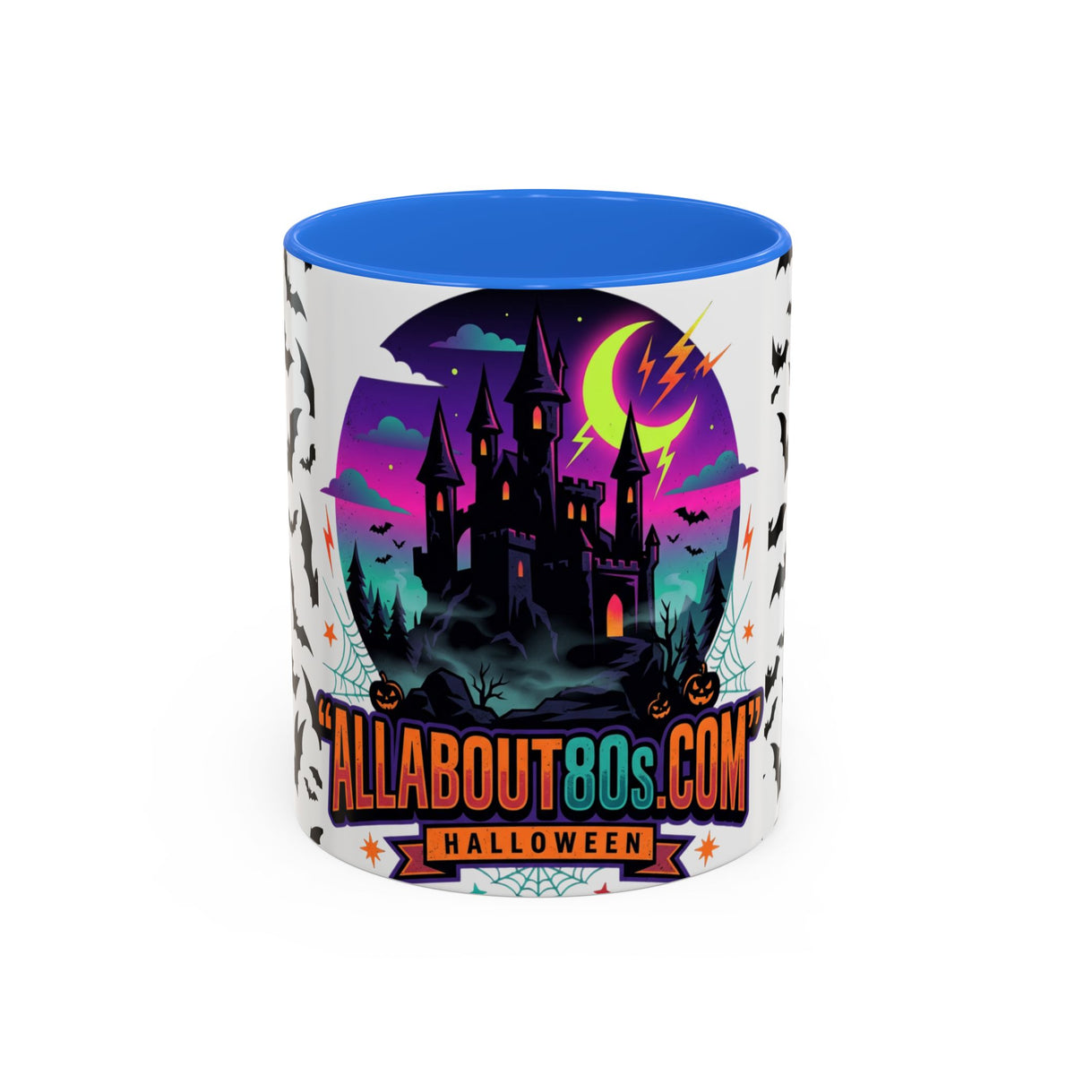 Halloween Haunted Castle Coffee Mug — Colorful Bat Pattern 11oz/15oz