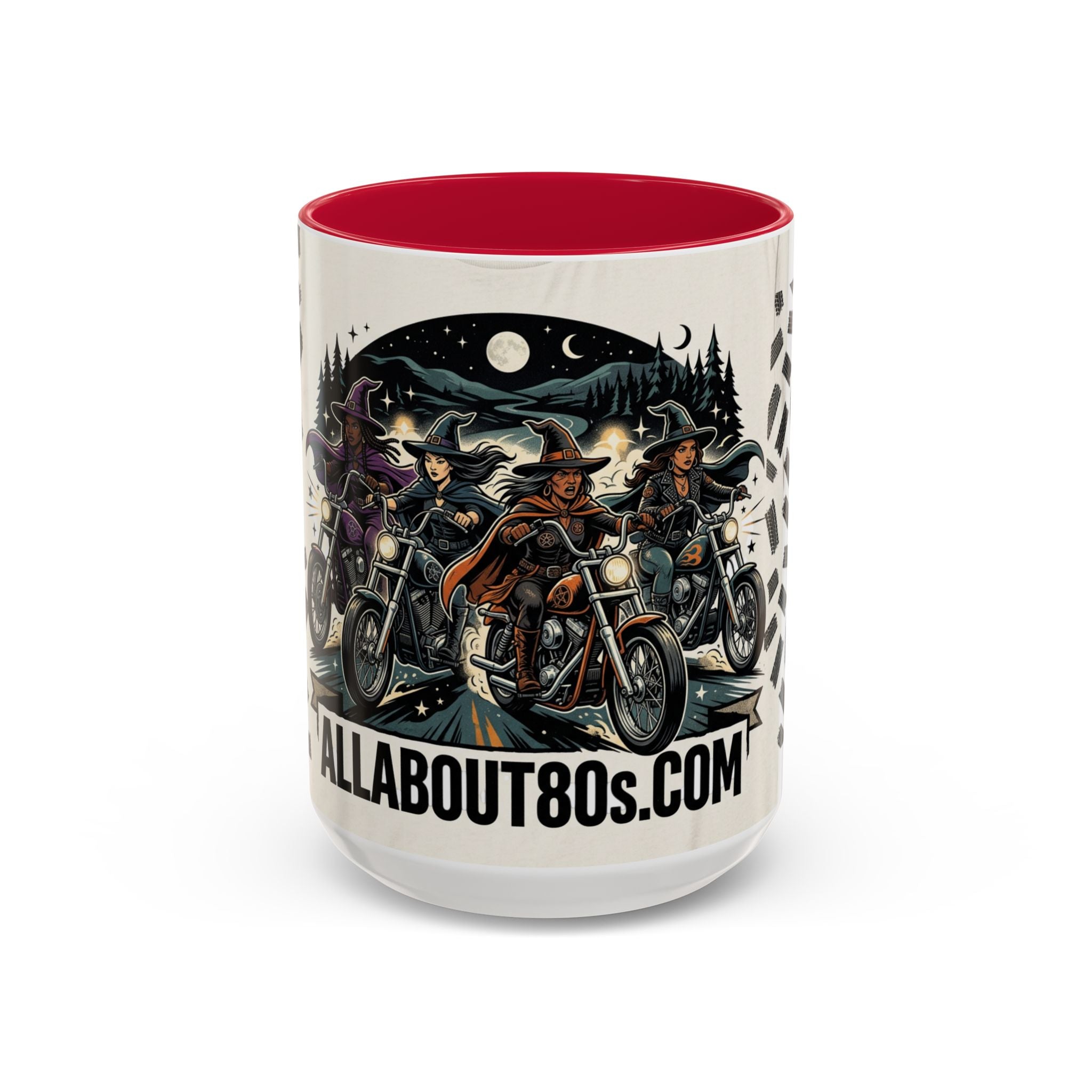 Witch Biker Sisters Coffee Mug — Halloween Motorcycle Witchcraft Design (11oz/15oz)