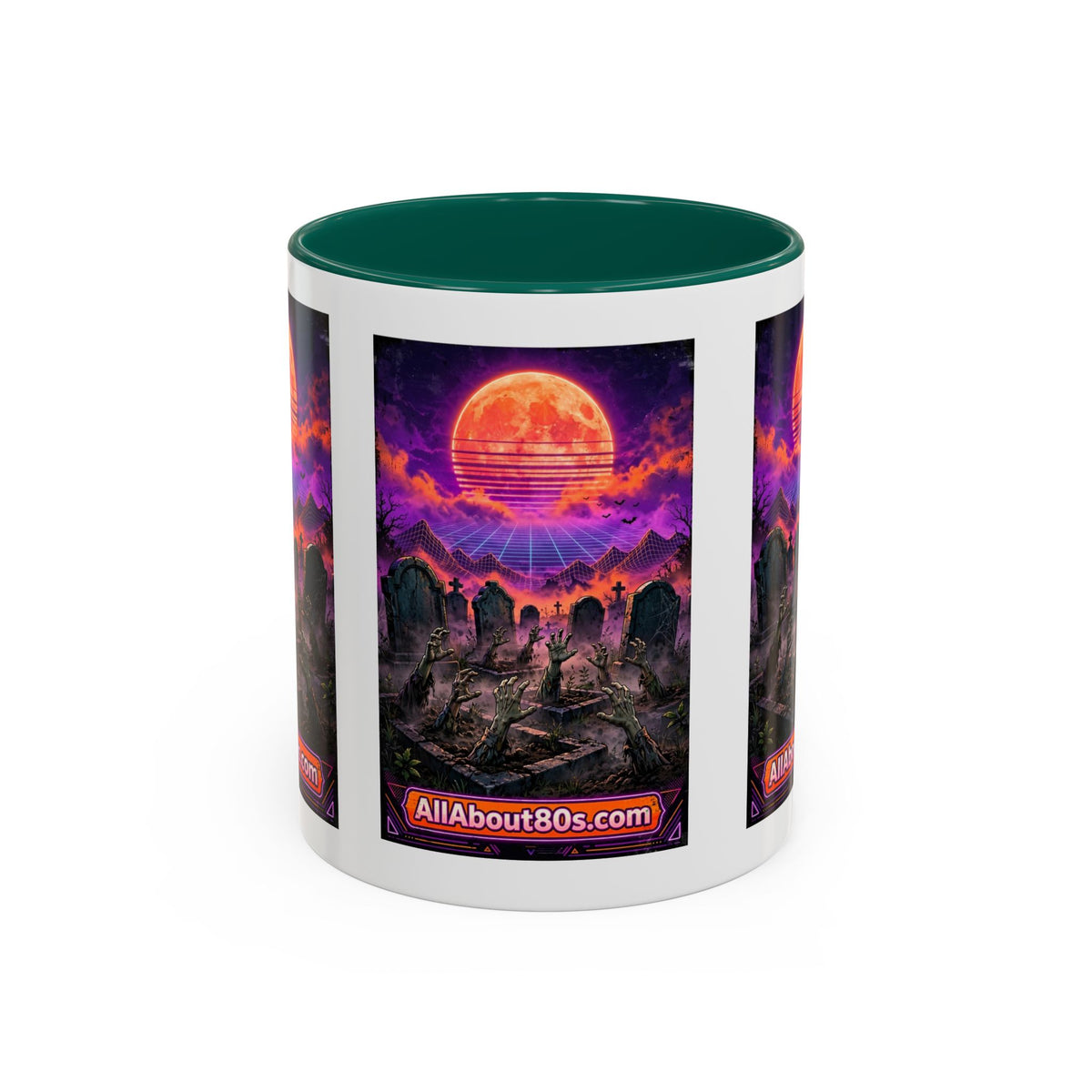 80s Retro Graveyard Sunset Mug — Vaporwave Neon Coffins Coffee Cup (11oz/15oz)