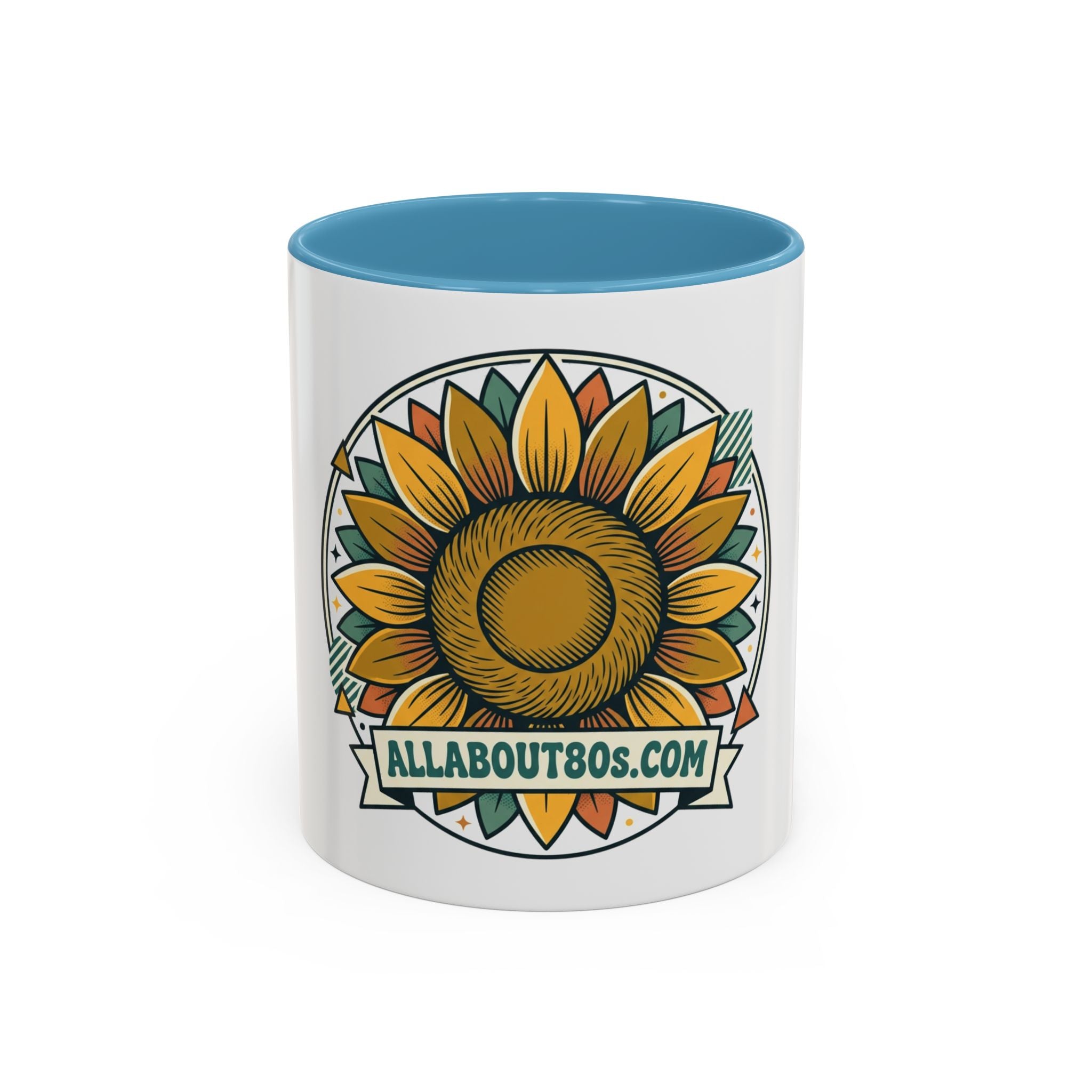 Sunflower Logo Coffee Mug — AllAbout80s.com Accent Ceramic Mug (11/15oz)