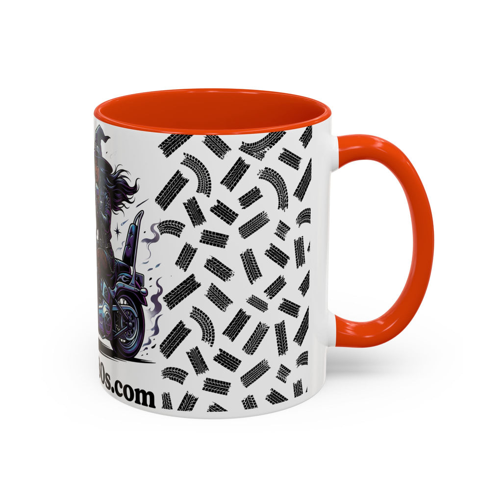 Witch Biker Coffee Mug (11oz/15oz) — Gothic Motorcycle Witch Illustration
