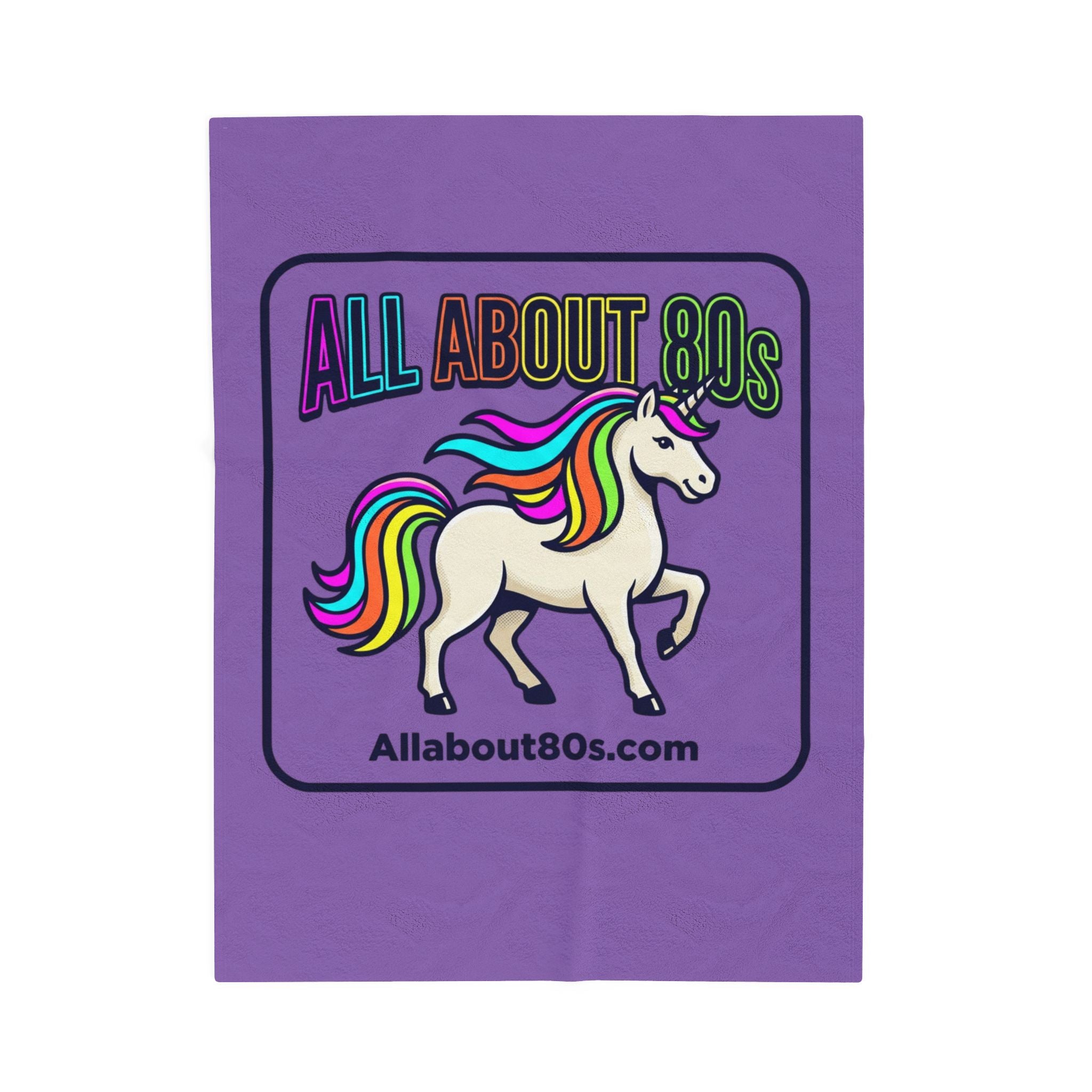 All About 80s Rainbow Unicorn Velveteen Plush Blanket – Retro 80s Cozy Throw