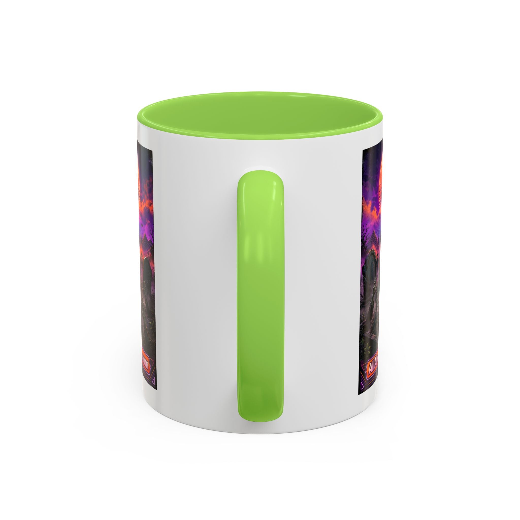 80s Retro Graveyard Sunset Mug — Vaporwave Neon Coffins Coffee Cup (11oz/15oz)