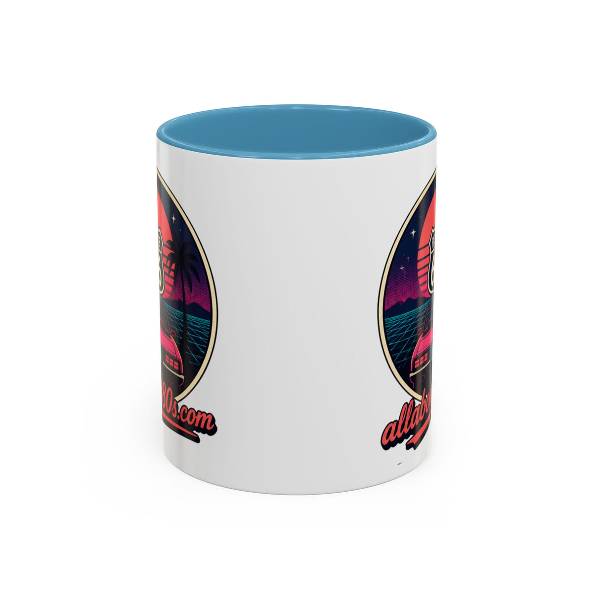Route 66 Retro 80s Accent Coffee Mug — 'allabout80s' Vintage Sunset Design (11/15oz)