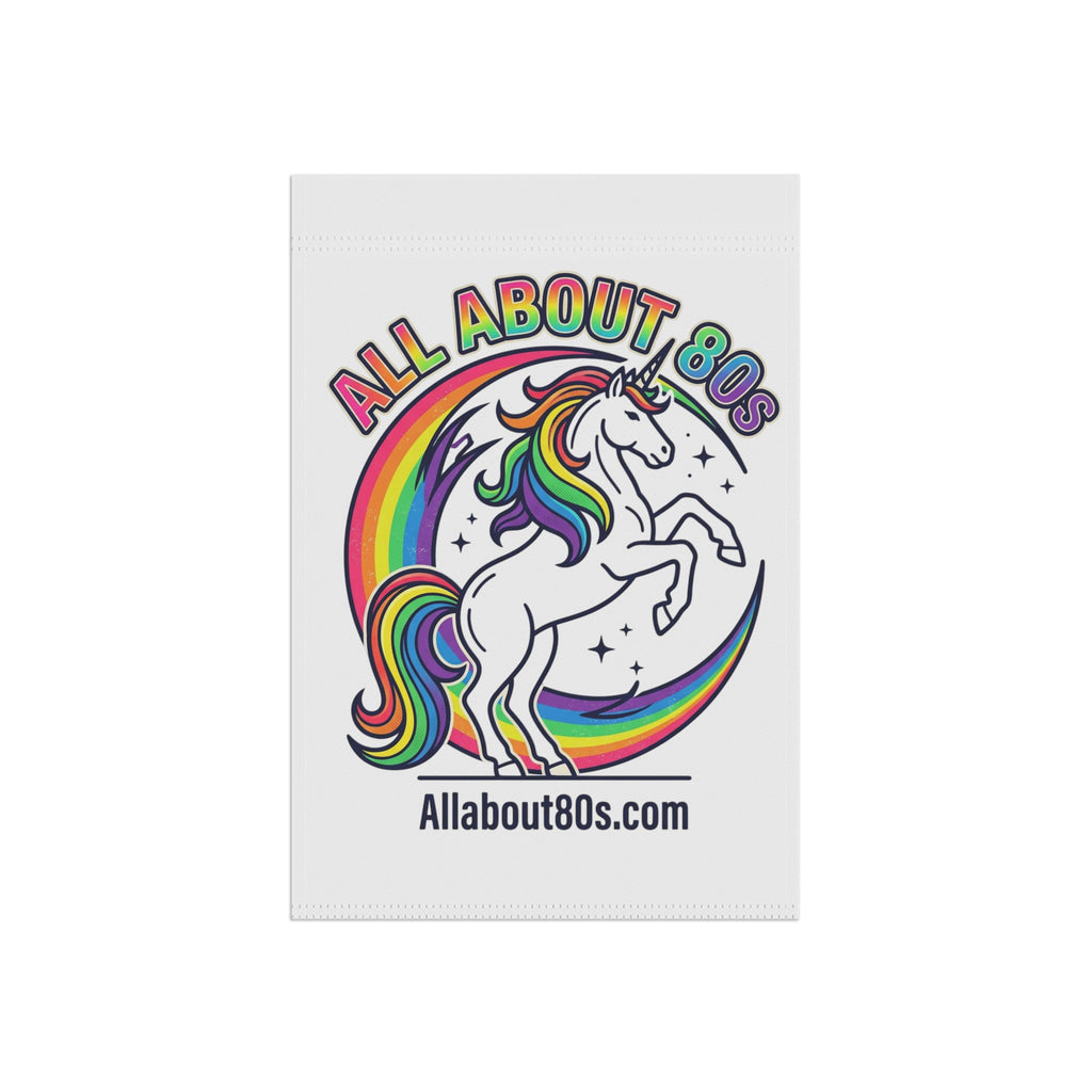 Unicorn Rainbow Garden Flag — "All About 80s" Retro Decorative House Banner