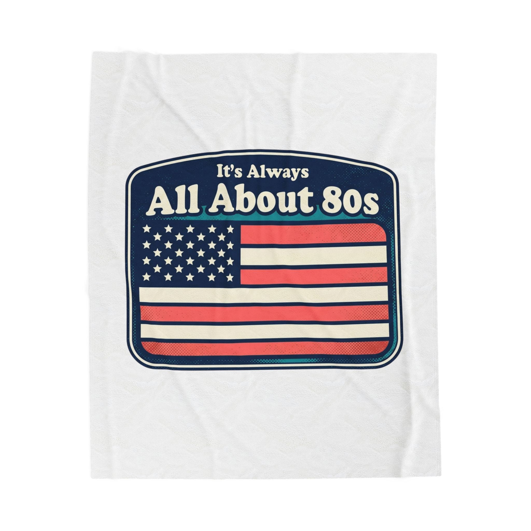 All About 80s Velveteen Plush Blanket — Retro American Flag Throw for 80s Fans