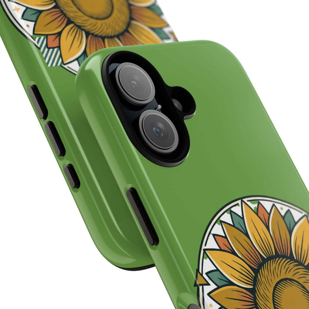 Sunflower Tough Phone Case – Green Floral Protective Case with "AllAbout80s.com" Banner