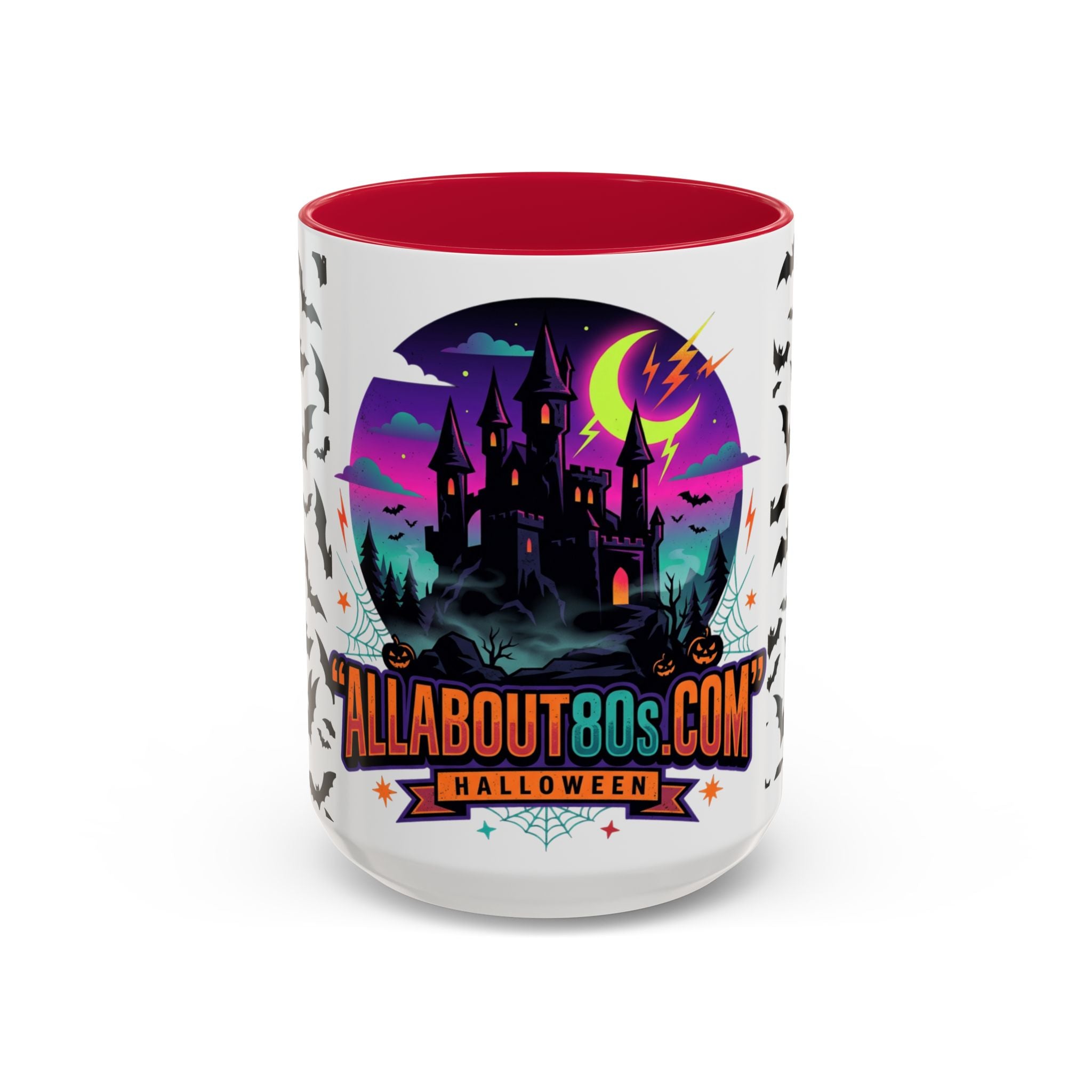 Halloween Haunted Castle Coffee Mug — Colorful Bat Pattern 11oz/15oz