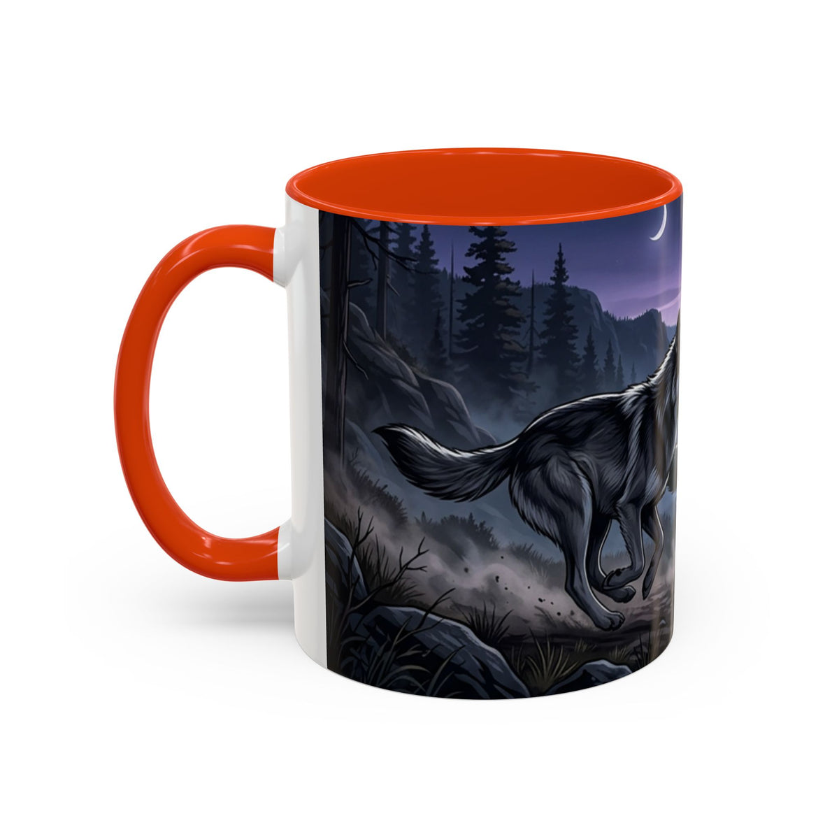 Wolf Pack Nightscape Mug — 11oz/15oz Scenic Black-Interior Coffee Cup