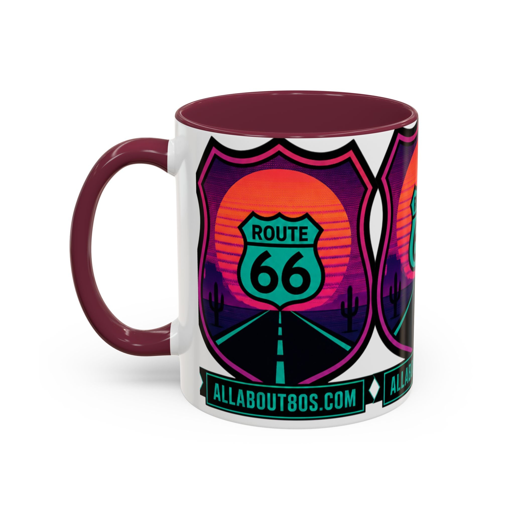 Route 66 Sunset Mug — Retro Neon Travel Coffee Cup (11oz & 15oz)