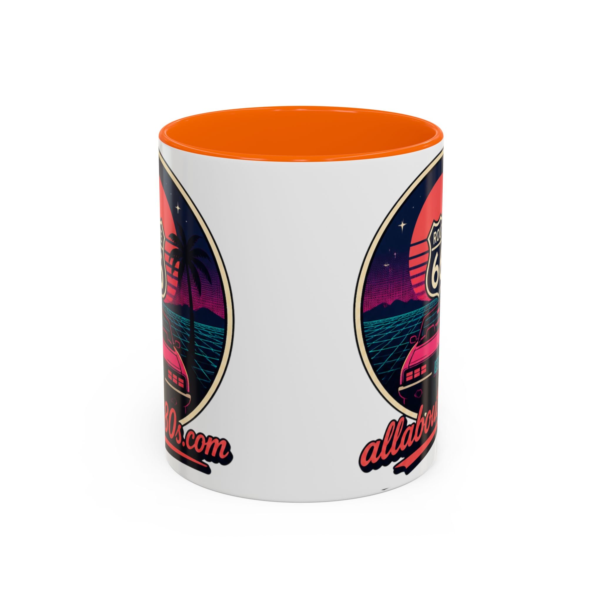Route 66 Retro 80s Accent Coffee Mug — 'allabout80s' Vintage Sunset Design (11/15oz)