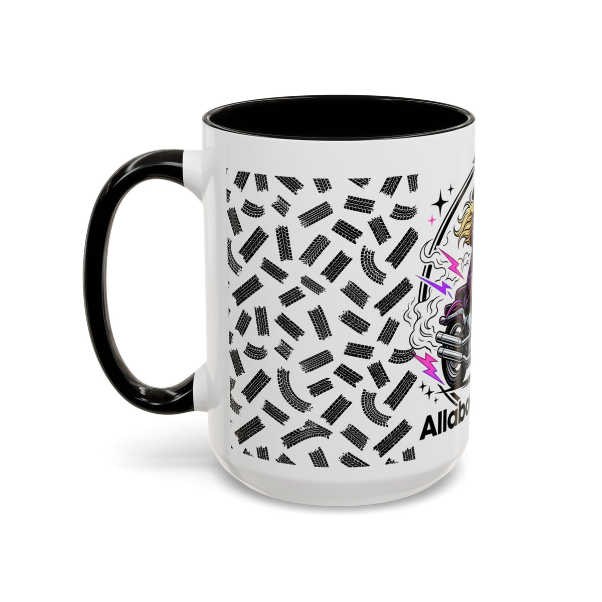 Witch Biker Motorcycle Mug — Retro 80s Neon Witch on Bike Coffee Cup (11oz/15oz)