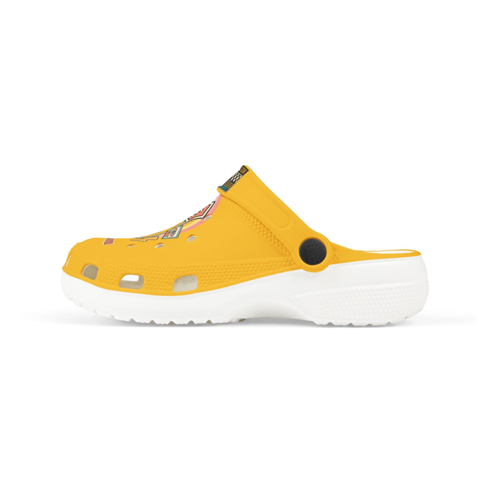 Kids White EVA Foam Clogs with Colorful Badge Graphic