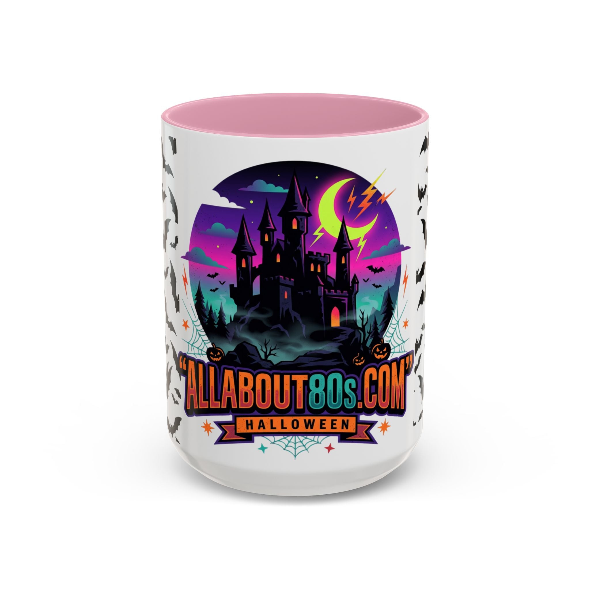 Halloween Haunted Castle Coffee Mug — Colorful Bat Pattern 11oz/15oz