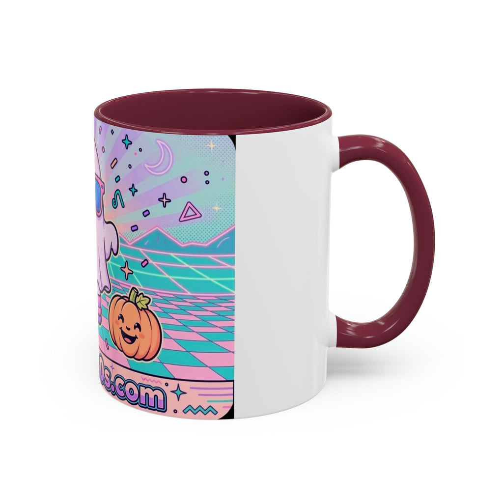 80s Vaporwave Ghost Coffee Mug — Cute Halloween Pumpkin Retro Design (11oz/15oz)