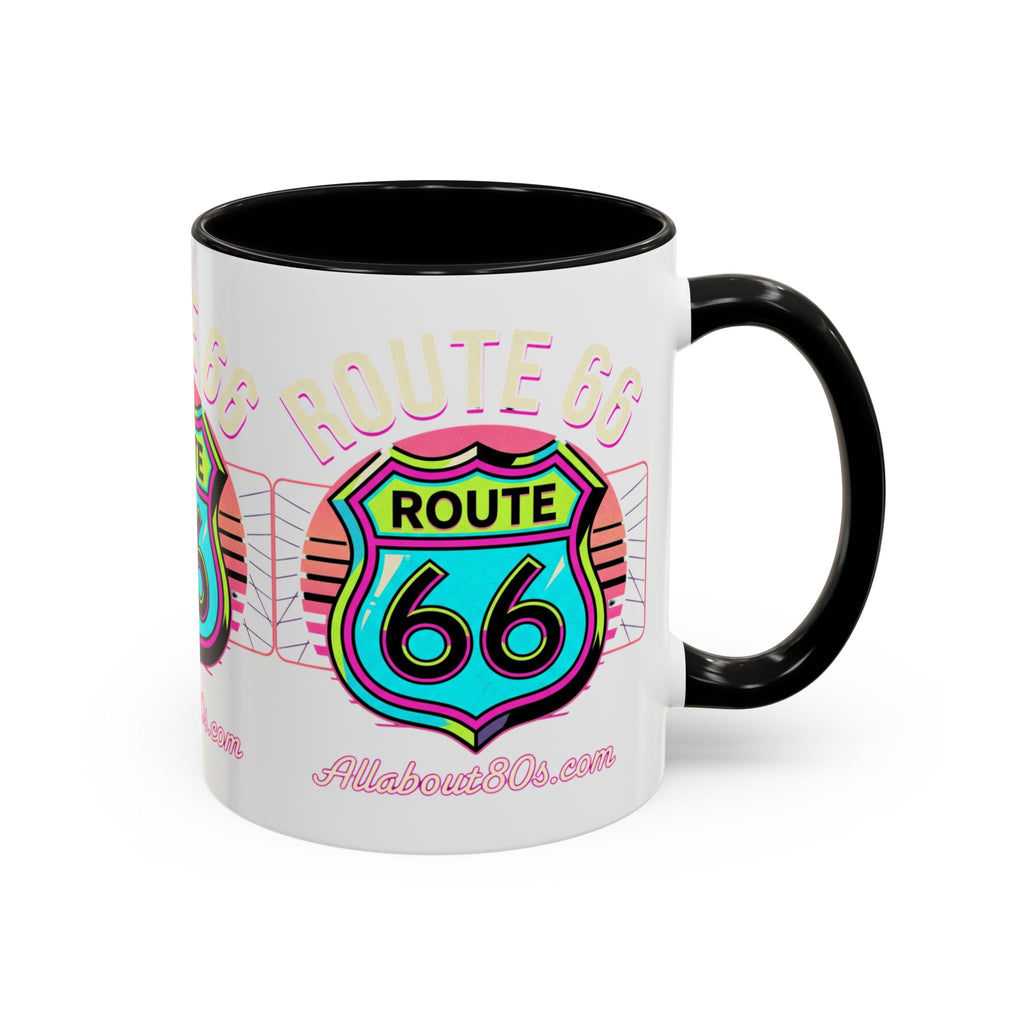 Route 66 Neon Shield Accent Coffee Mug — Retro Road Trip Travel Gift (11/15 oz)