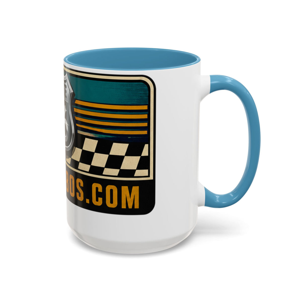 Route 66 Retro Checkerboard Coffee Mug — Vintage Road Trip 11/15oz Accent Mug