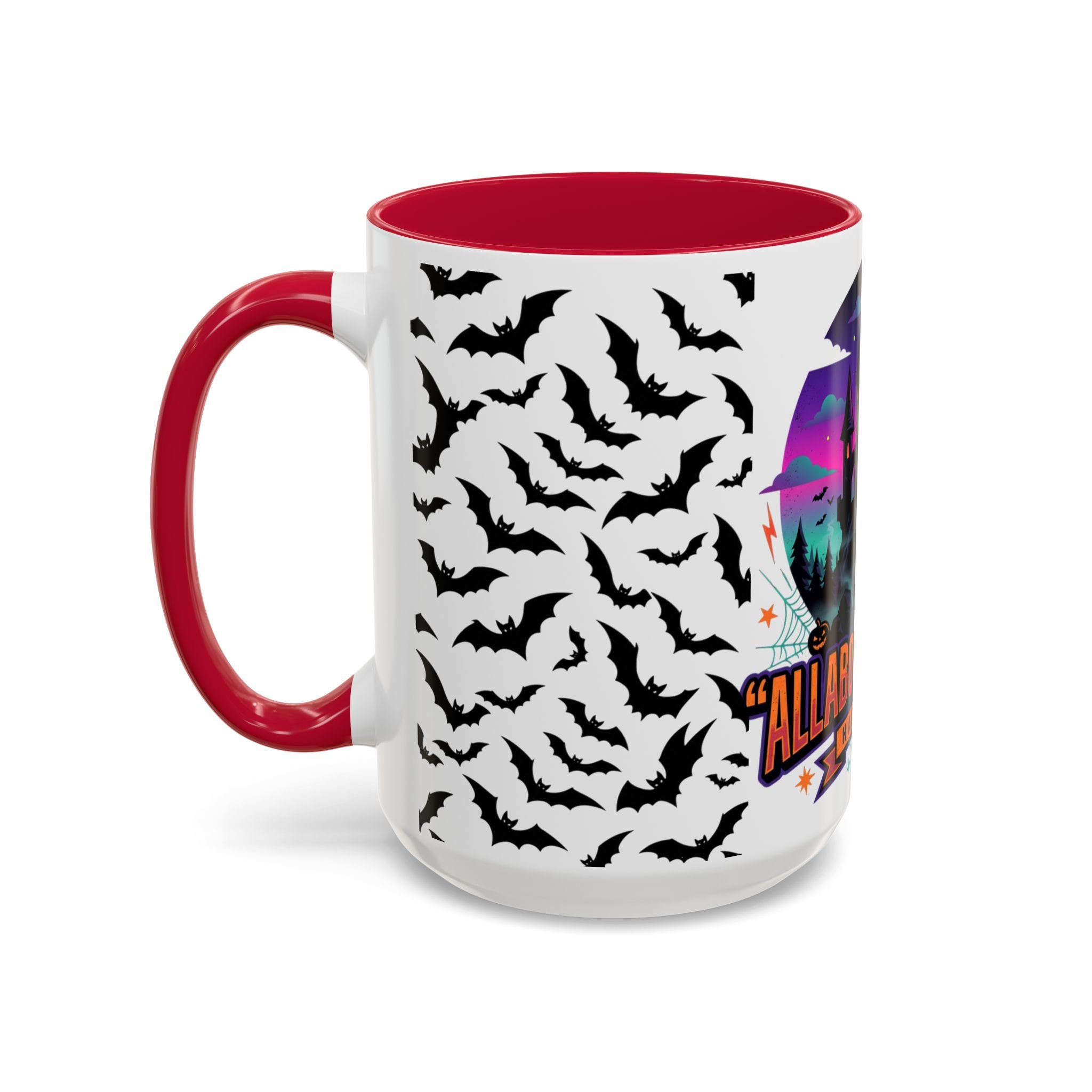 Halloween Haunted Castle Coffee Mug — Colorful Bat Pattern 11oz/15oz
