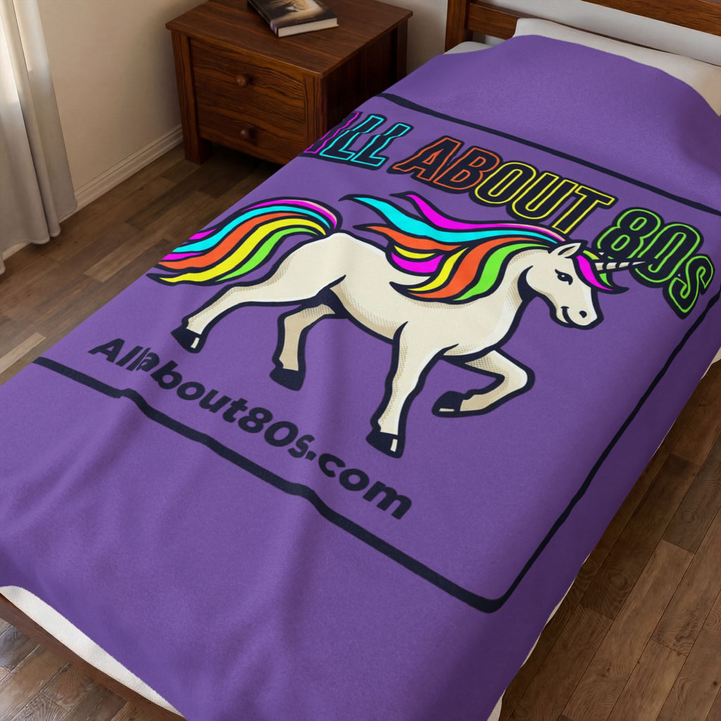 All About 80s Rainbow Unicorn Velveteen Plush Blanket – Retro 80s Cozy Throw