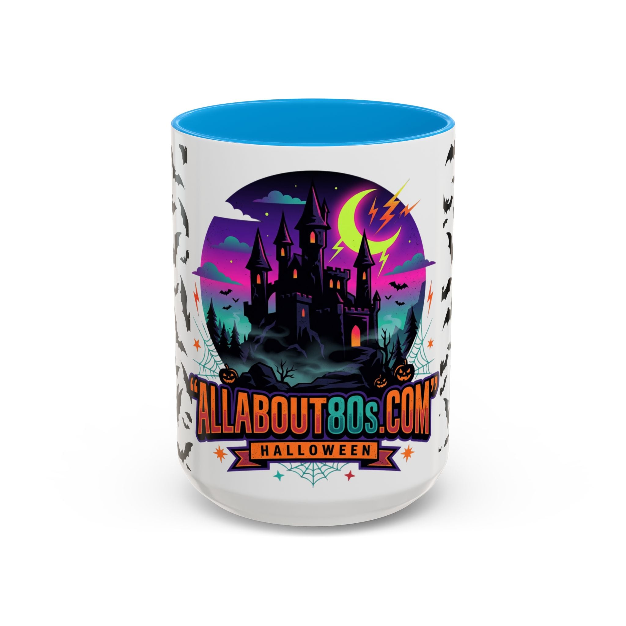 Halloween Haunted Castle Coffee Mug — Colorful Bat Pattern 11oz/15oz