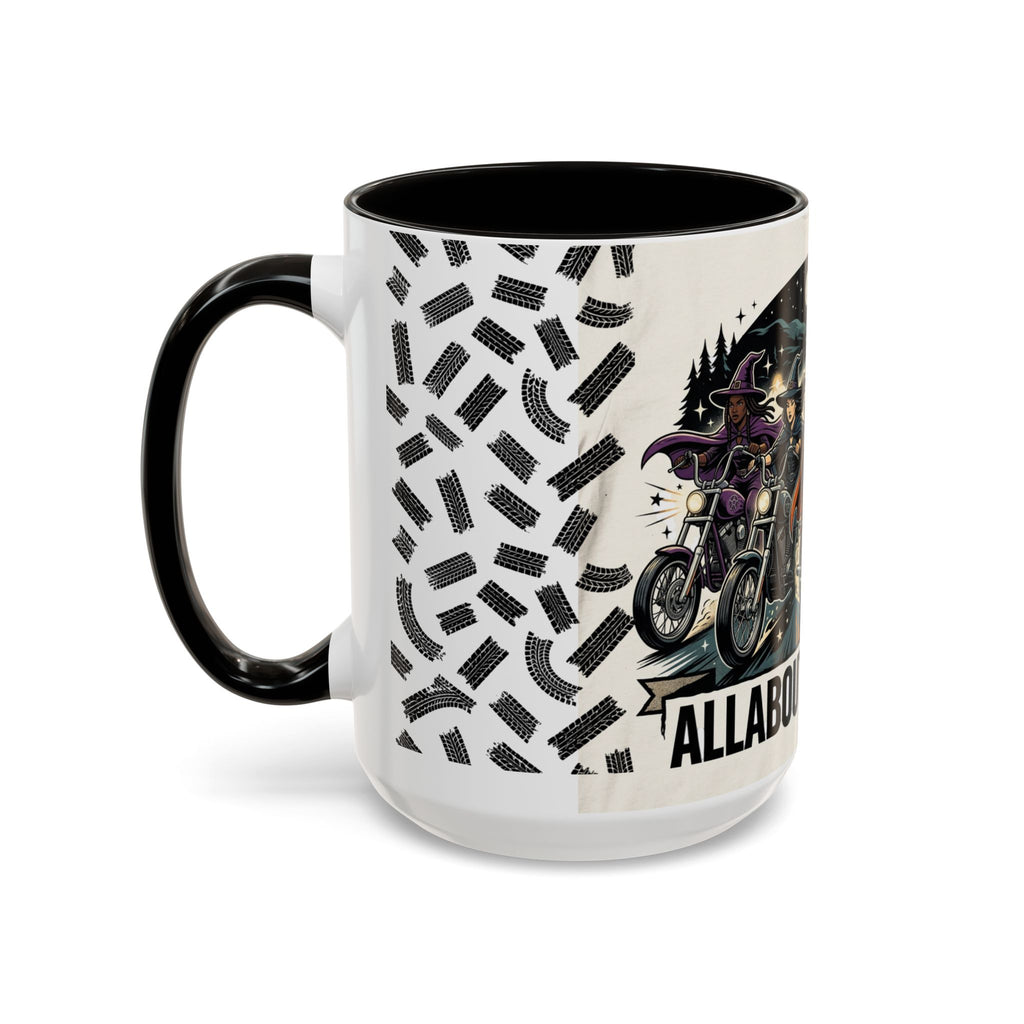 Witch Biker Sisters Coffee Mug — Halloween Motorcycle Witchcraft Design (11oz/15oz)